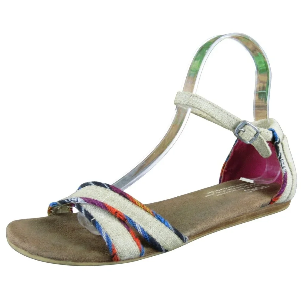 Toms Ankle Strap  Girl Y‎ 4.5 Medium Sandal Brown Fabric Buckle